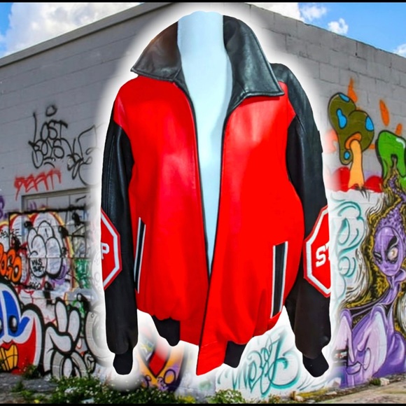 💎ViNTaGe 💎 MiCHaeL HoBan Stop SiGN 🛑🪧 JaCKet 🧥  ⚫️🔴 - Picture 2 of 4